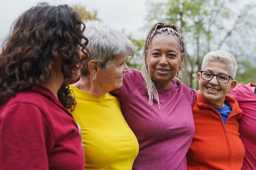 A group of women huddled together