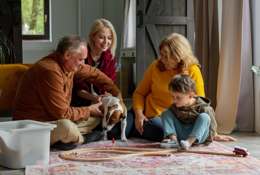 A family with their relative who is being assisted by a live-in carer.